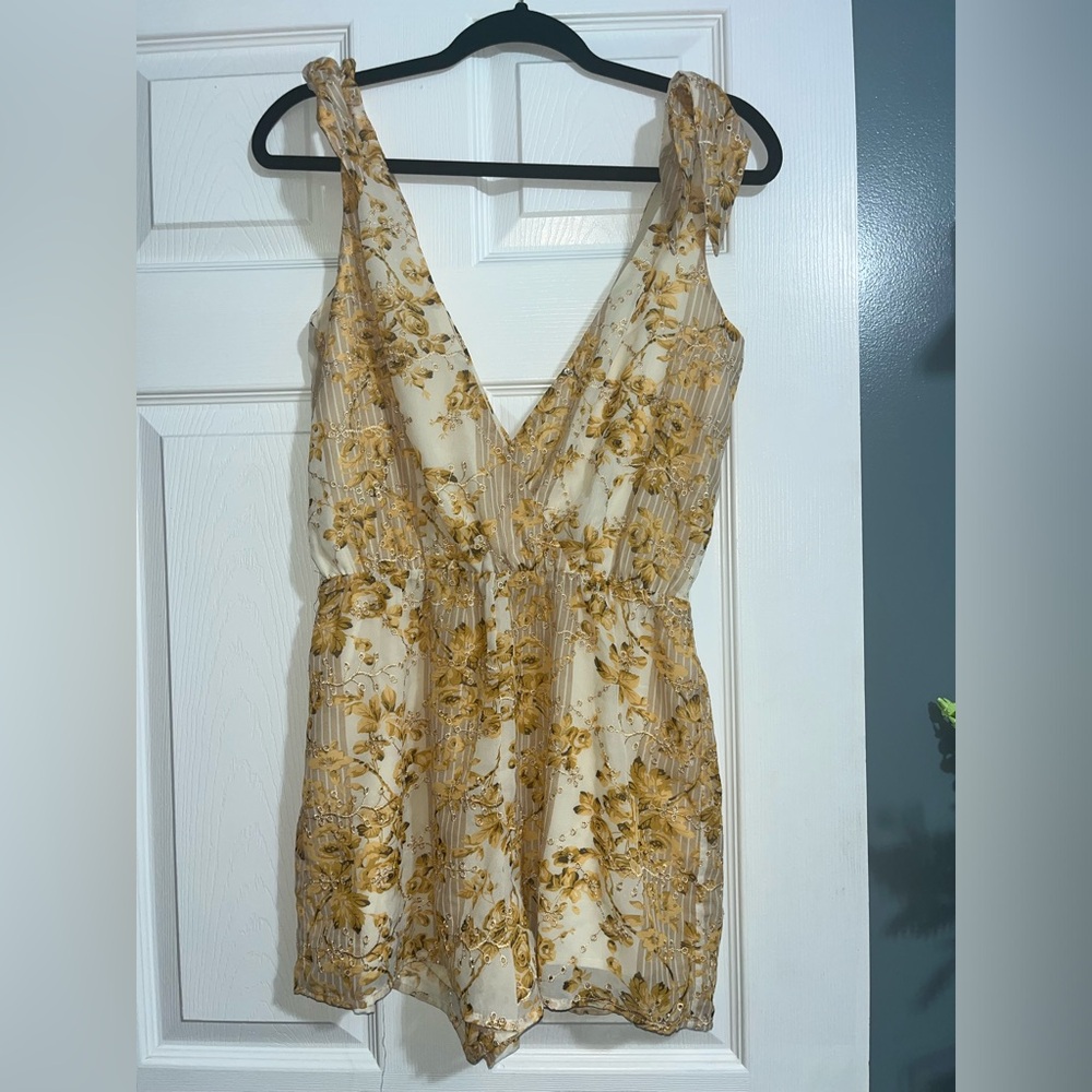 ACOA Gold Yellow Floral Tie Sleeve Romper